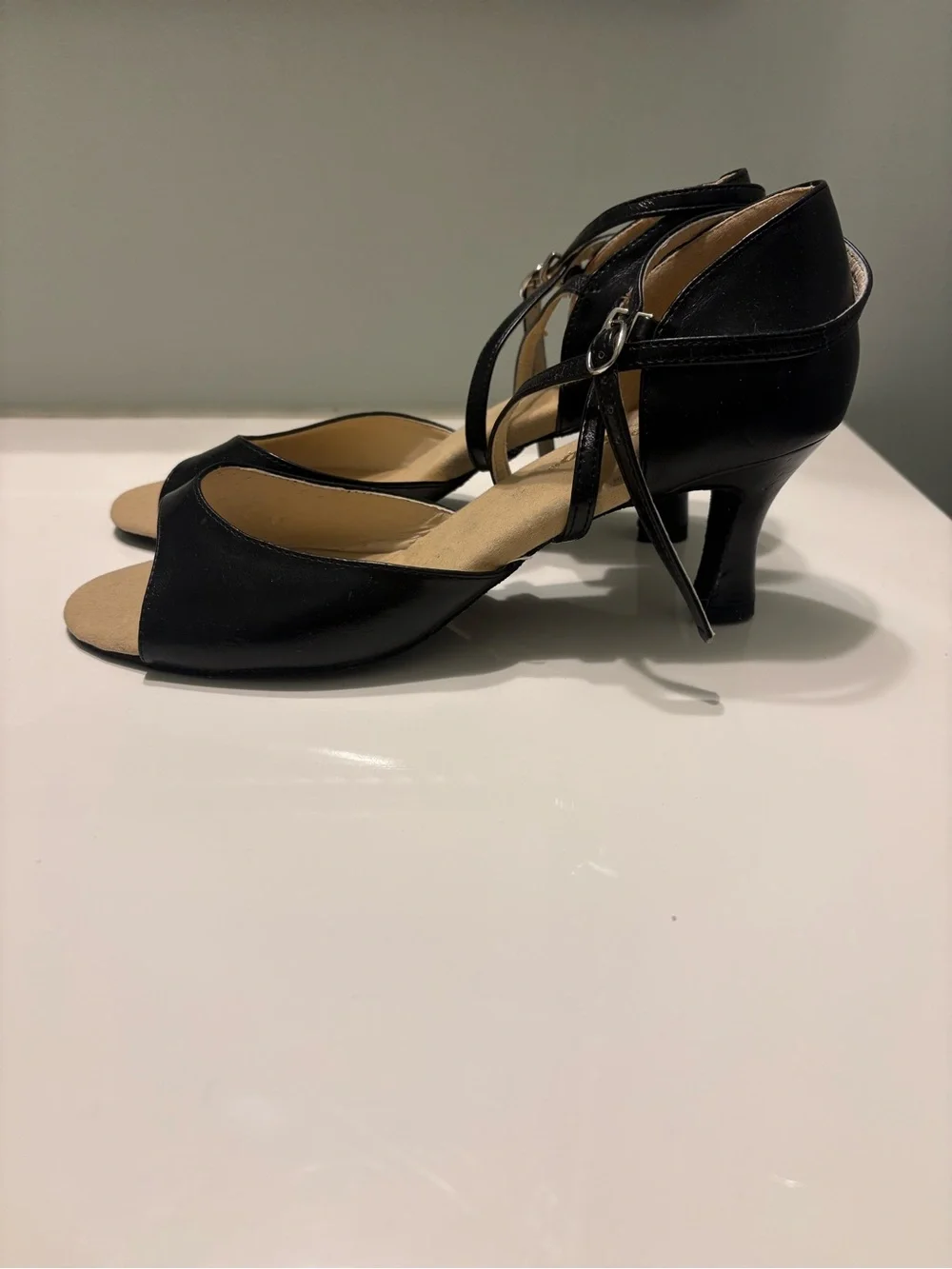 Capezio Ballroom Dancing Black Ankle-Strap Peep Toe Heels -8.5 (8 1/2) Women